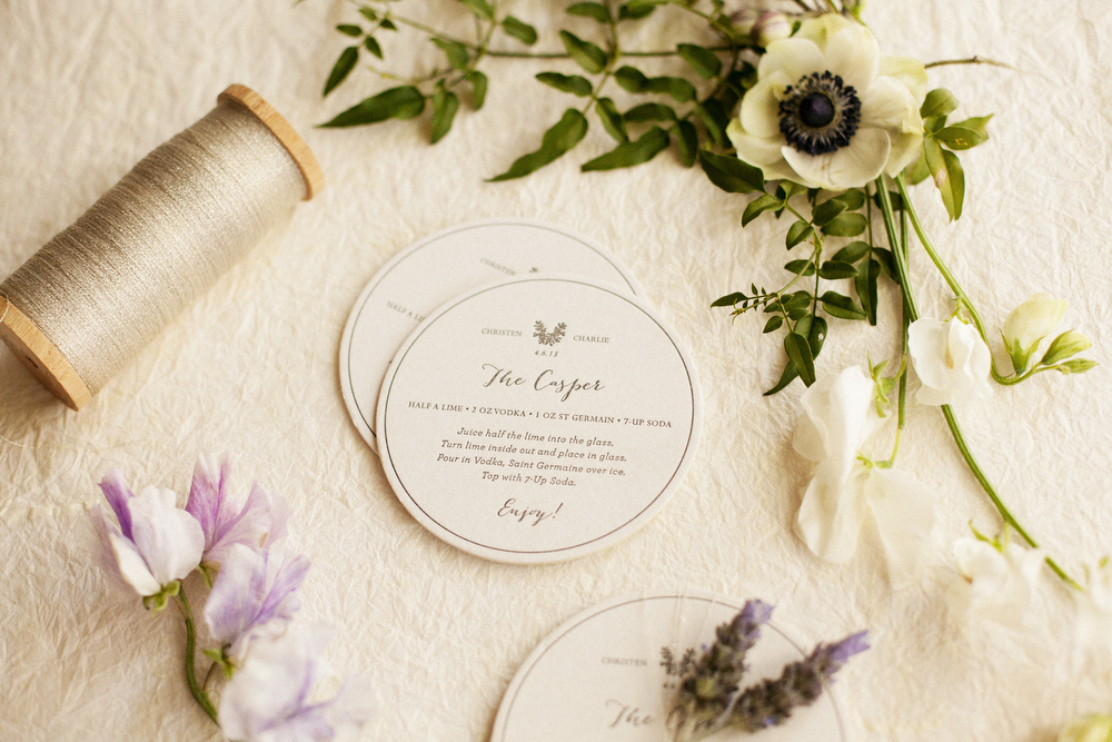 Spring Hill Country Wedding Letterpress Coaster Favors // by The Nouveau Romantics // Photo by Heather Curiel