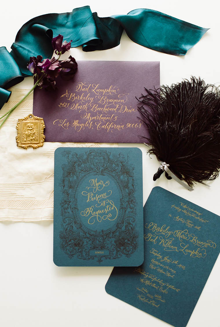 Dramatic Plum & Gold Wedding Invitations // by The Nouveau Romantics // Austin Wedding Planning and Event Design Studio // photo by Heather Curiel