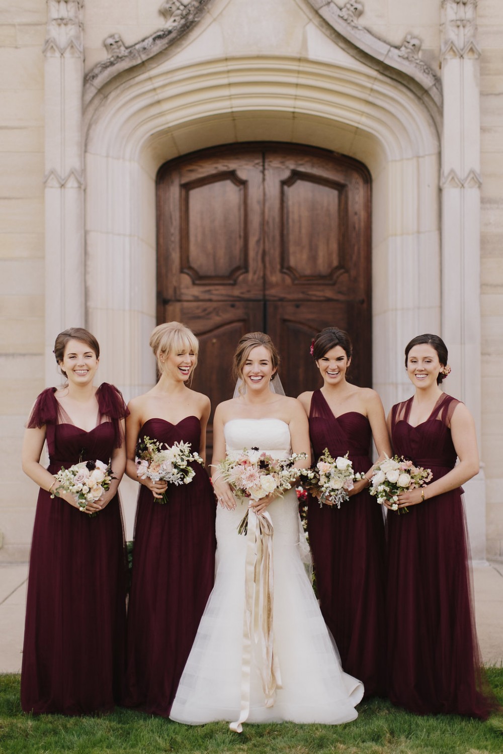 bridal-bridesmaids-berry-marsala-dresses