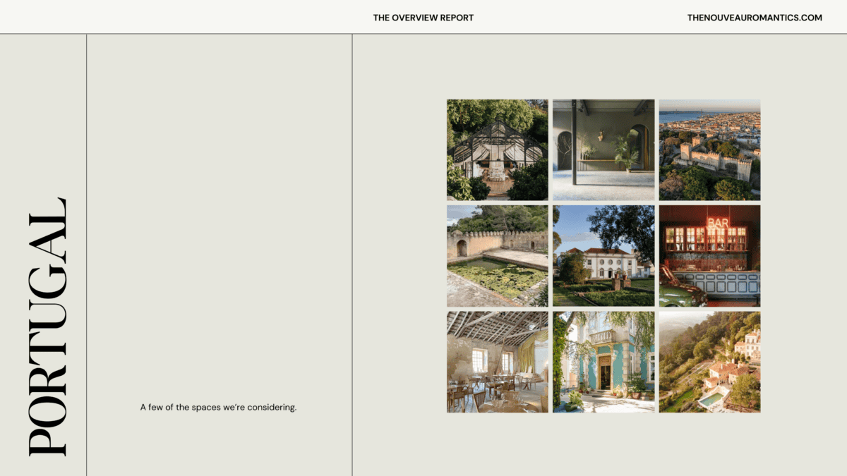 Lisbon and Sintra wedding venues and spaces considered in the research for Portugal